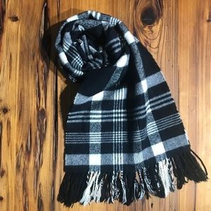 Cashmere Feel Black and White Plaid Scarf